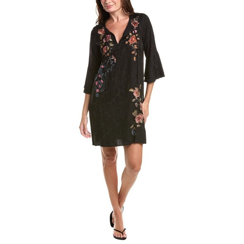 Johnny Was Womens Ruffle Sleeve Dress, Black